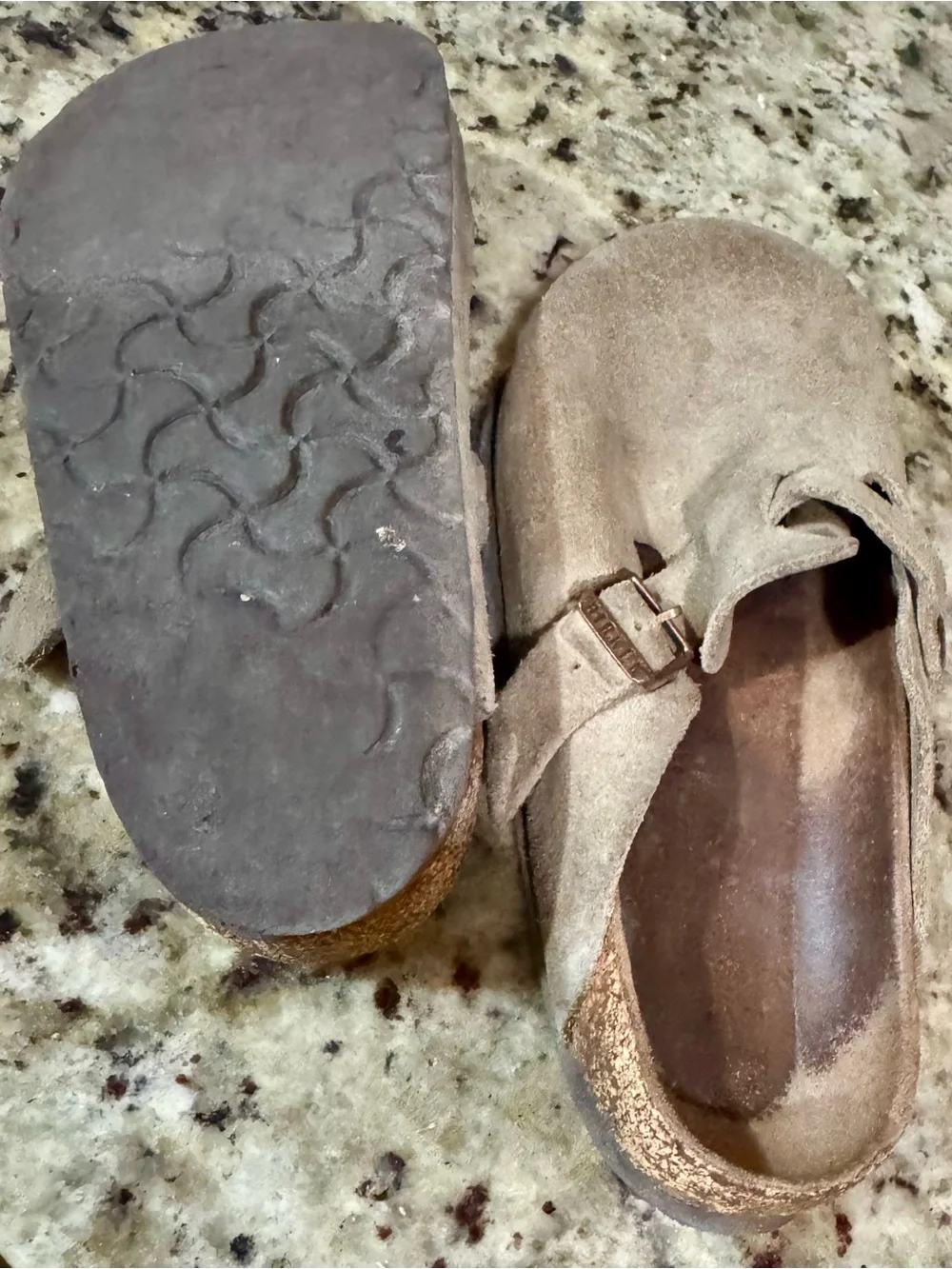 Women's Birkenstock Suede Slip-On Clog with Buckle - Taupe size 7